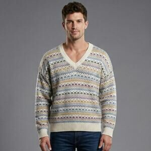 Vintage 80s 90s STEEPLECHASE Sweater XL Mens Multicolor V Neck Pullover Made USA